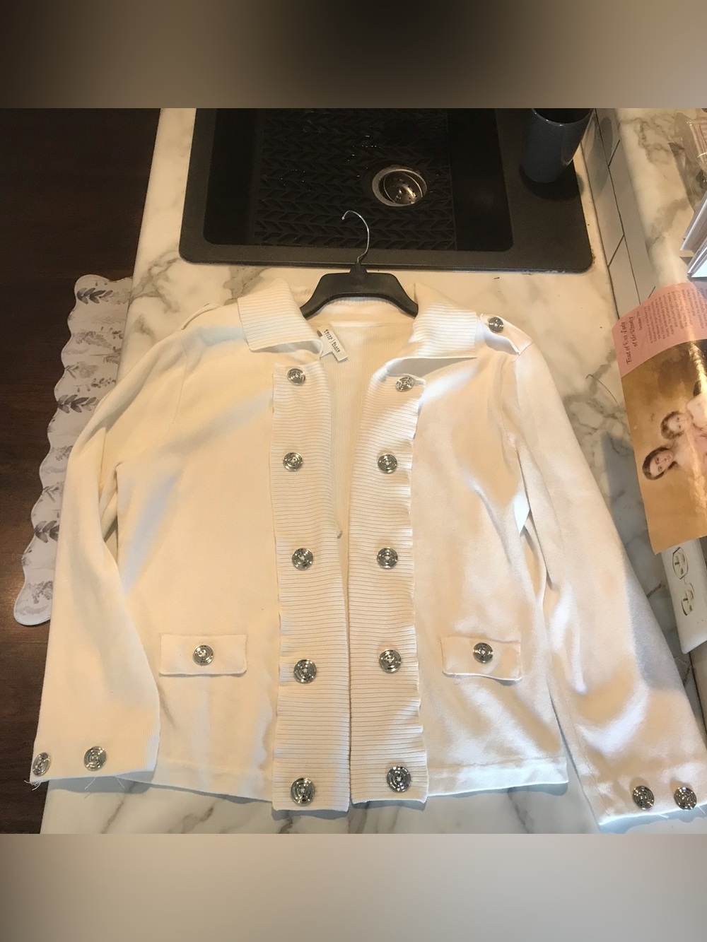 White House Black Market Cream /White Double-Breasted Knit Blazer- Sweater